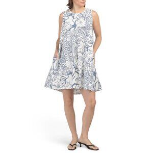 SPIGHE DI LINO Italy Linen Blend Short Sleeve Mini Shift Dress